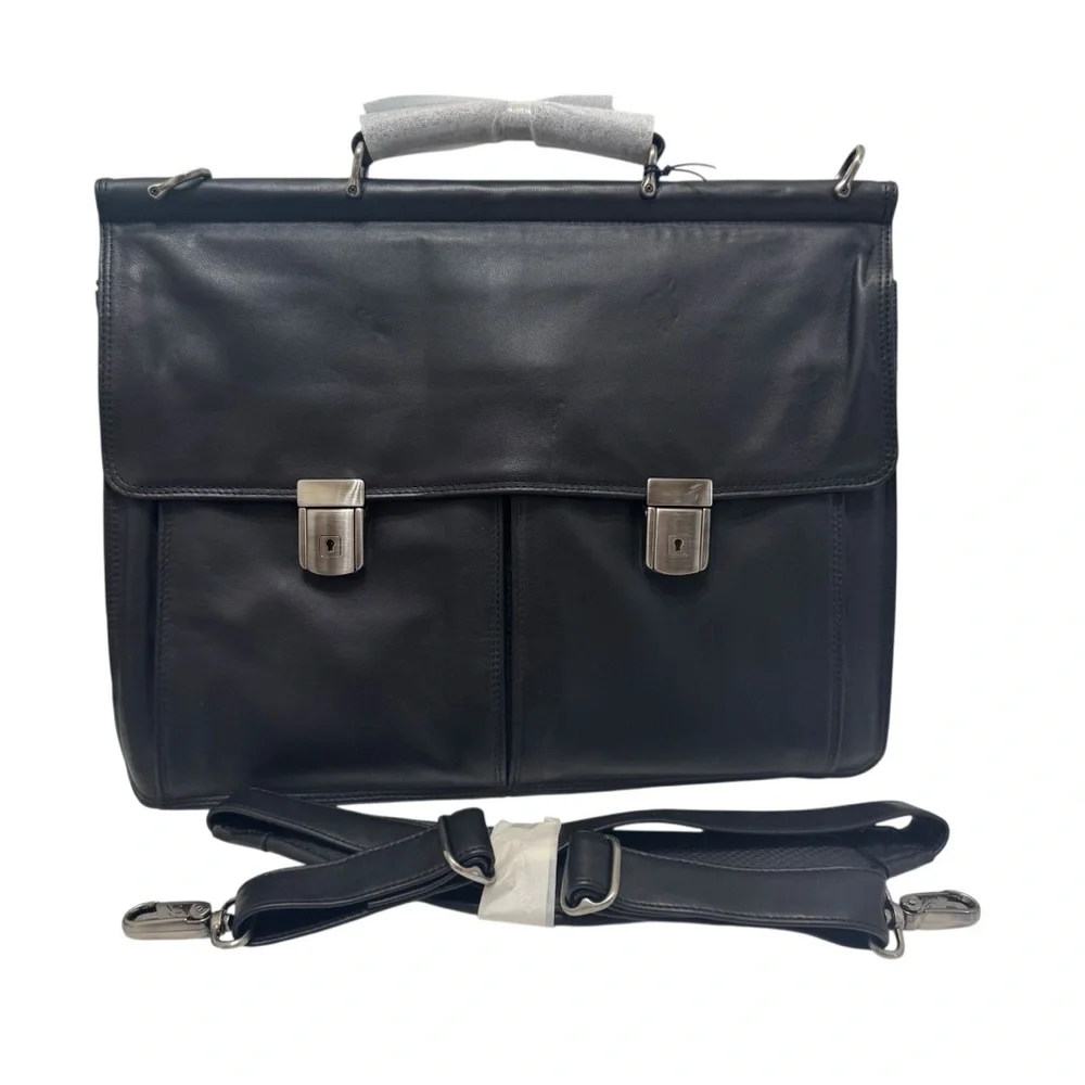 El Portal Expression Dowel Top Briefcase EC-1006 Nappa‎ Leather Black Work Bag